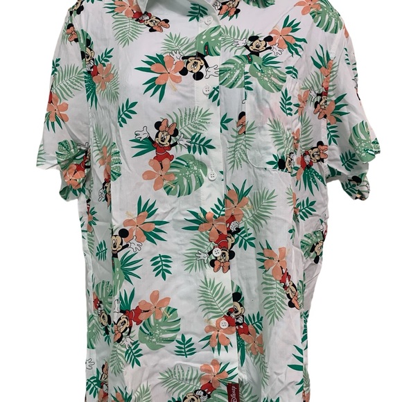 Disney Mickey Mouse Minnie Mouse Hawaiian Button Down Shirt Adult Women’s X-L - Picture 3 of 11